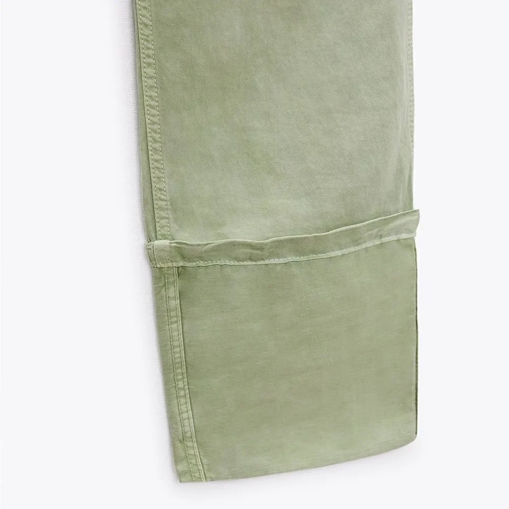 Zara LINEN BLEND TURNED UP CUFF PANTS
